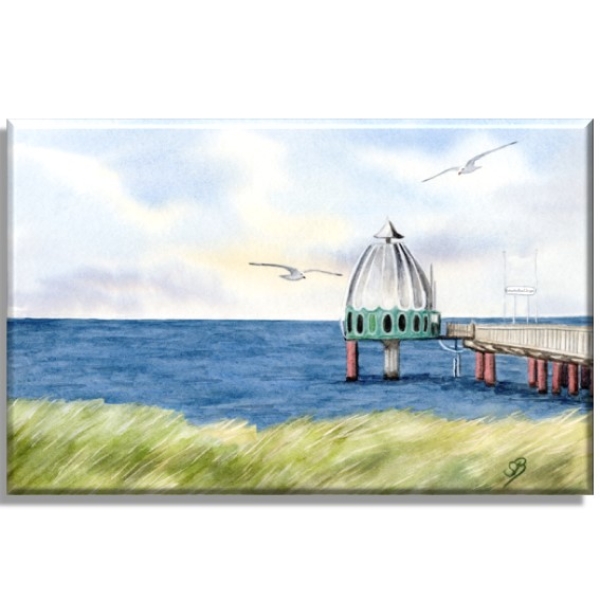 Leinwand 40 x 30 cm Keilrahmen Canvas-Leinen  Aquarell Maritim Kunst Druck Kunstdruck Ostsee Zingst - Tauchglocke im Sonnenuntergang - Z2